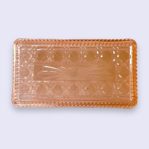 Peach Ballad Vintage Cranberry Tray w/ Server Pink Glass Oneida 8.5” - Picture 4 of 10